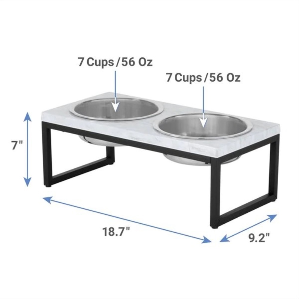 Frisco Marble Elevated Double Dog Bowl